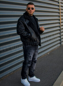 Geaca barbateasca bomber reversibila neagra – model „2-IN-1 REVERSIBLE AVIATOR” K88631-1