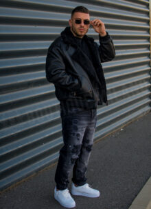 Geaca barbateasca bomber reversibila neagra – model „2-IN-1 REVERSIBLE AVIATOR” K88631-1