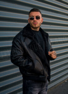 Geaca barbateasca bomber reversibila neagra – model „2-IN-1 REVERSIBLE AVIATOR” K88631-1