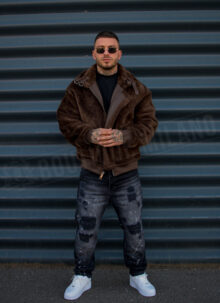 Geaca barbateasca bomber reversibila maro – model „2-IN-1 REVERSIBLE AVIATOR” K88631-3