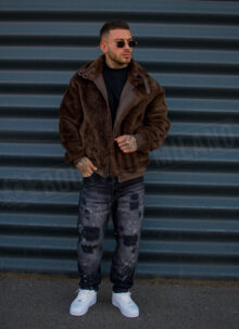 Geaca barbateasca bomber reversibila maro – model „2-IN-1 REVERSIBLE AVIATOR” K88631-3