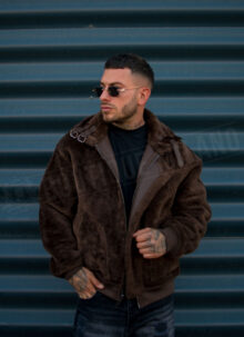 Geaca barbateasca bomber reversibila maro – model „2-IN-1 REVERSIBLE AVIATOR” K88631-3