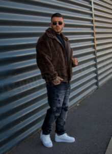Geaca barbateasca bomber reversibila maro – model „2-IN-1 REVERSIBLE AVIATOR” K88631-3