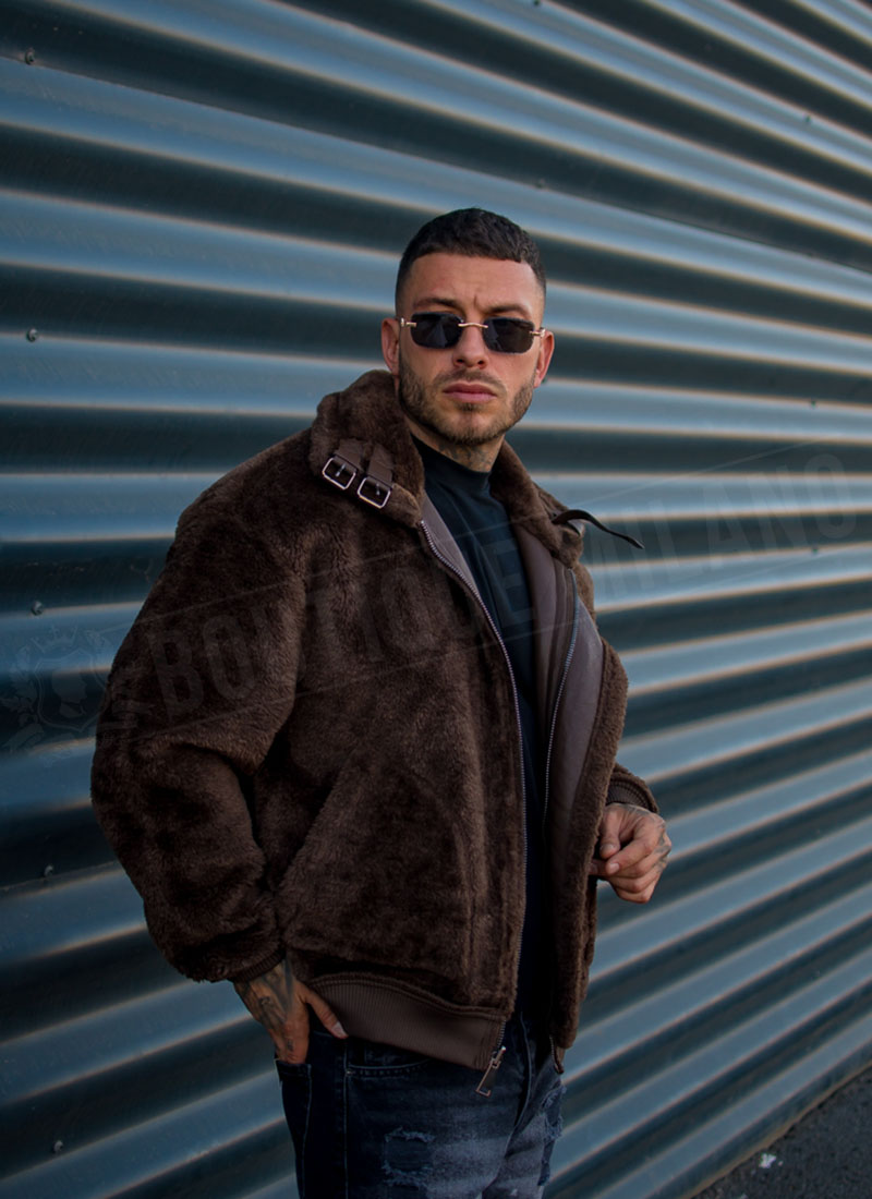 Geaca barbateasca bomber reversibila maro – model „2-IN-1 REVERSIBLE AVIATOR” K88631-3
