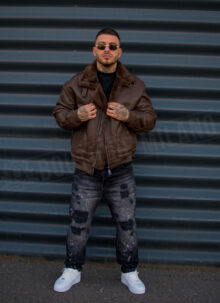 Geaca barbateasca bomber reversibila maro – model „2-IN-1 REVERSIBLE AVIATOR” K88631-3