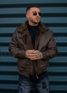 Geaca barbateasca bomber reversibila maro – model „2-IN-1 REVERSIBLE AVIATOR” K88631-3