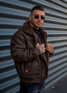 Geaca barbateasca bomber reversibila maro – model „2-IN-1 REVERSIBLE AVIATOR” K88631-3